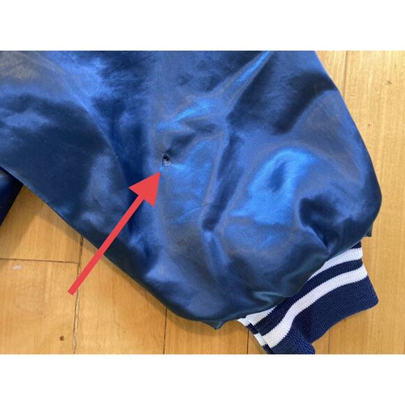 VTG Taylor Jackets Satin Bomber Jacket NAVY‎ BLUE UPPER DECK Sz XL Made In USA - Picture 4 of 6